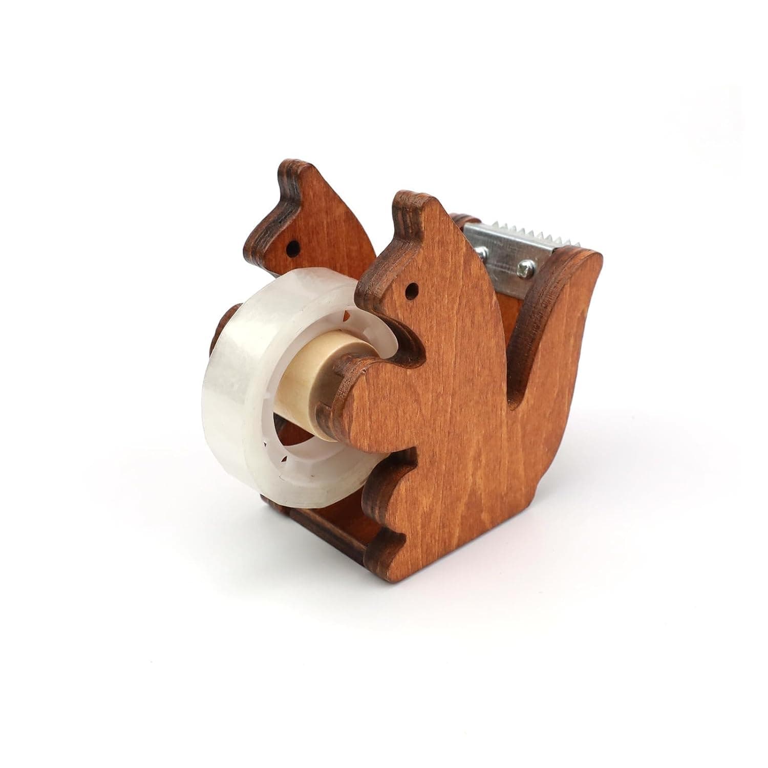 Squirrel Wooden Tape Dispenser with 23mm Transparent Tape, Cute Desktop Sellotape Holder for Office, Home, School - Functional Decor & Gift
