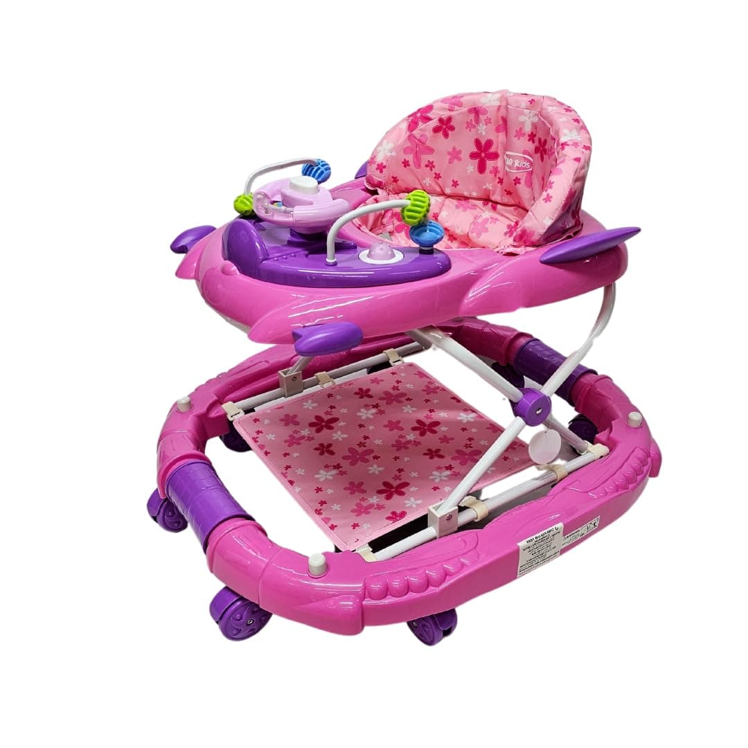 SMR kids BW02 Rocket Shape Baby Walker with Multiple Adjustable Heights, Rocking Function, Removable Footrest, Padded Seat, 6 Wheels, 6 to 18 Months 66 x 62 x 44 Pink