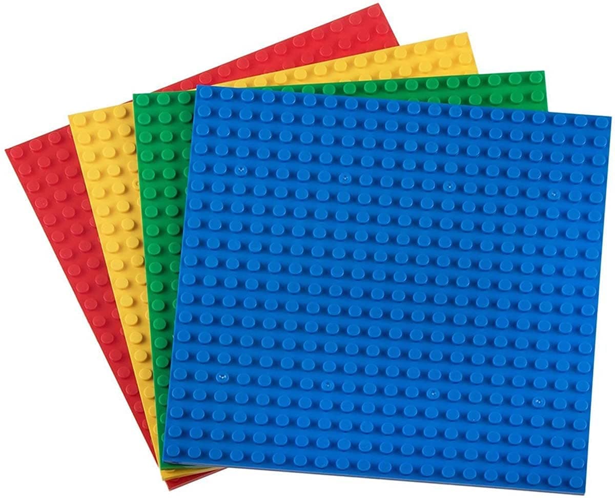 Baseplates, Compatible With All Major Brick Brands, Stackable Building Bases for Kids and Adults - Pack of 4 (Green, Red, Blue, Yellow)