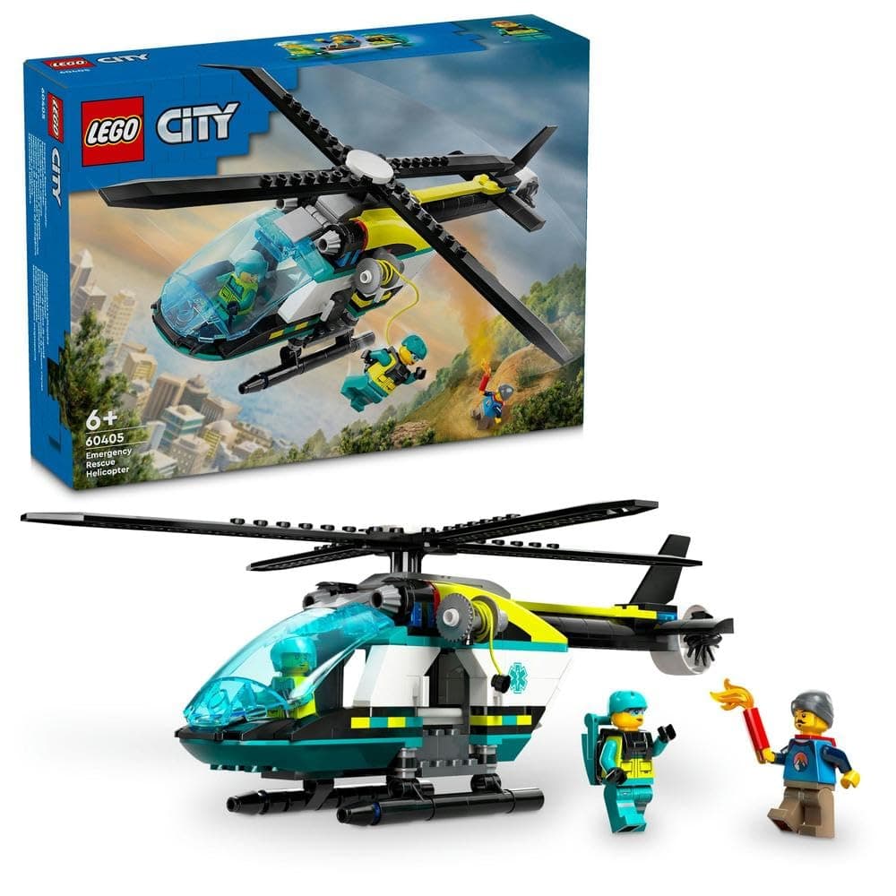 LEGO City Emergency Rescue Helicopter Toy for 6 Plus Year Old Boys & Girls, Vehicle Building Set with Winch, Spinnable Rotors and 3 Minifigures for Imaginative Play, Fun Birthday Gift for Kids 60405