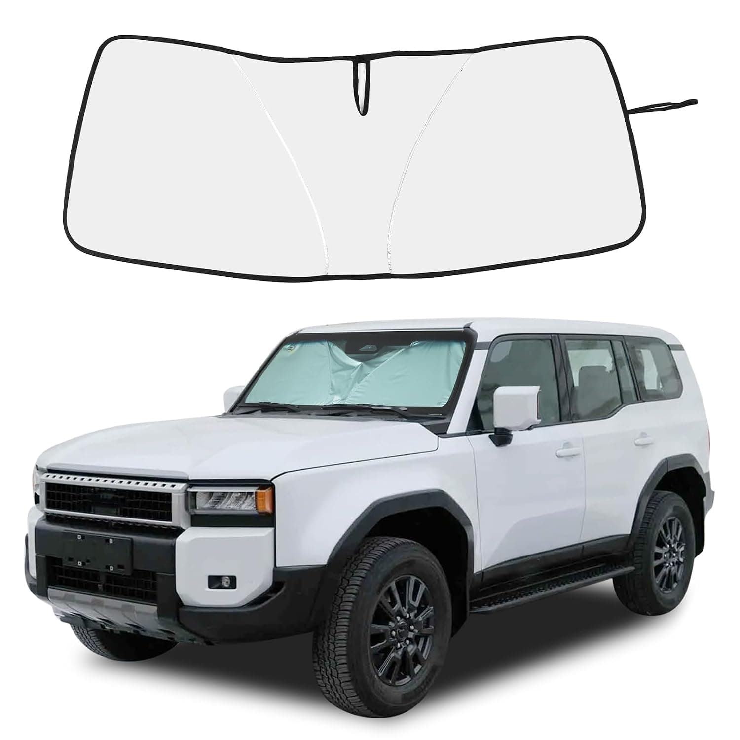 Windshield Sunshade Compatible with Toyota Land Cruiser 250 Prado 2024 2025, Folding Car Sun Shade for Front Window, Auto Sun Protection Visors Blocks UV Rays and Keeps Vehicle Cool | Folding Car Sun Shade for Front Window, Auto Sun Protection Visors Blocks UV Rays and Keeps Vehicle Cool(Silver)