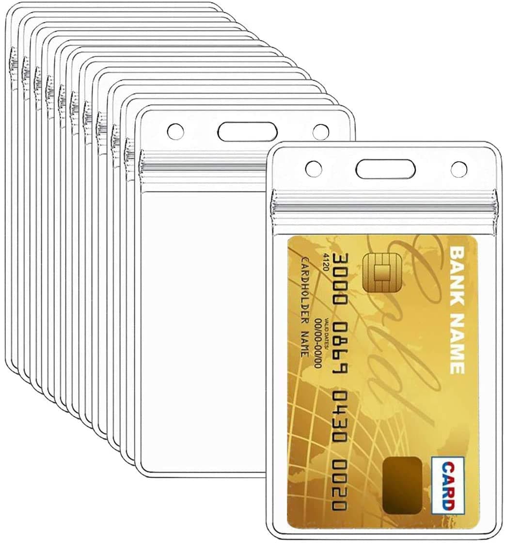 20 PCS Clear Plastic ID Vertical Name Badge ID Card Holders, with Waterproof Type Resealable Zip, Plastic Name Tag Holder
