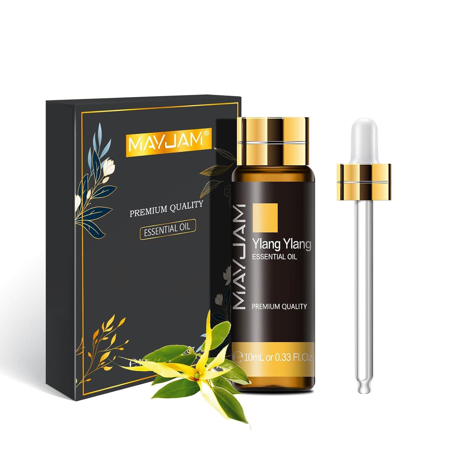 MAYJAM Ylang Ylang Essential Oil 10ML - Premium Diffuser Oil | with Glass Dropper, Long Lasting Aroma, for Diffuser, Aromatherapy, Massage, Candle and Soap Making, Bedroom, Office