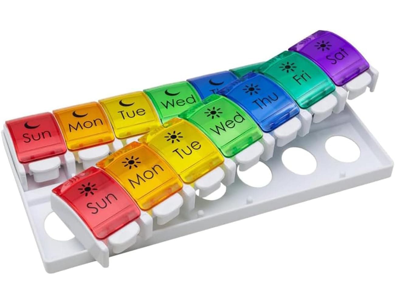 Ezy Dose Weekly (7-Day) AM/PM Pill Organizer, Vitamin and Medicine Box, Large Push Button Compartments, 2 Times a Day, Rainbow Lids | Daily Vitamin & Supplement Planner, 2 Times a Day Push-Button Compartments, Removable Trays, Travel-Friendly, BPA-Free
