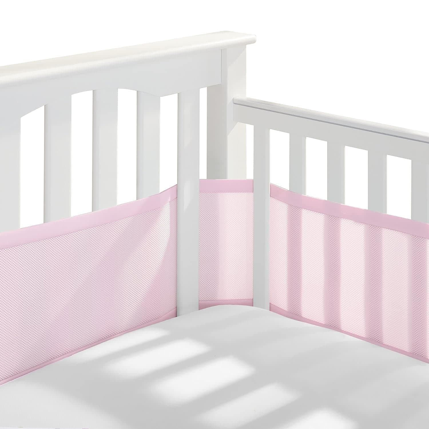 NUJOOM Baby Cot Bumper,Baby Boys Girls Nursery Breathable Crib Bed Liner Bumper Set,Airflow Safe 3D Mesh Crib Liner,Fresh Breathing Bedding All Season,2Pcs Cot Liner Set(Pink)