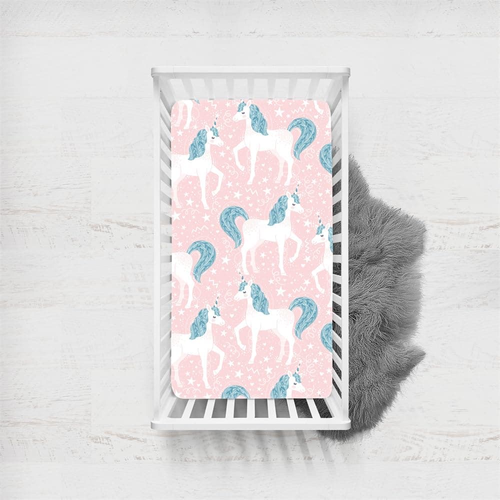 Odot Unicorn Fitted Sheet for Toddler and Infant Beds, Pink Unicorn Girls Fitted Sheet Baby Bassinet Sheet Mattress Protector Made from Microfiber with Elastic (Color F, 70 x 140 cm)