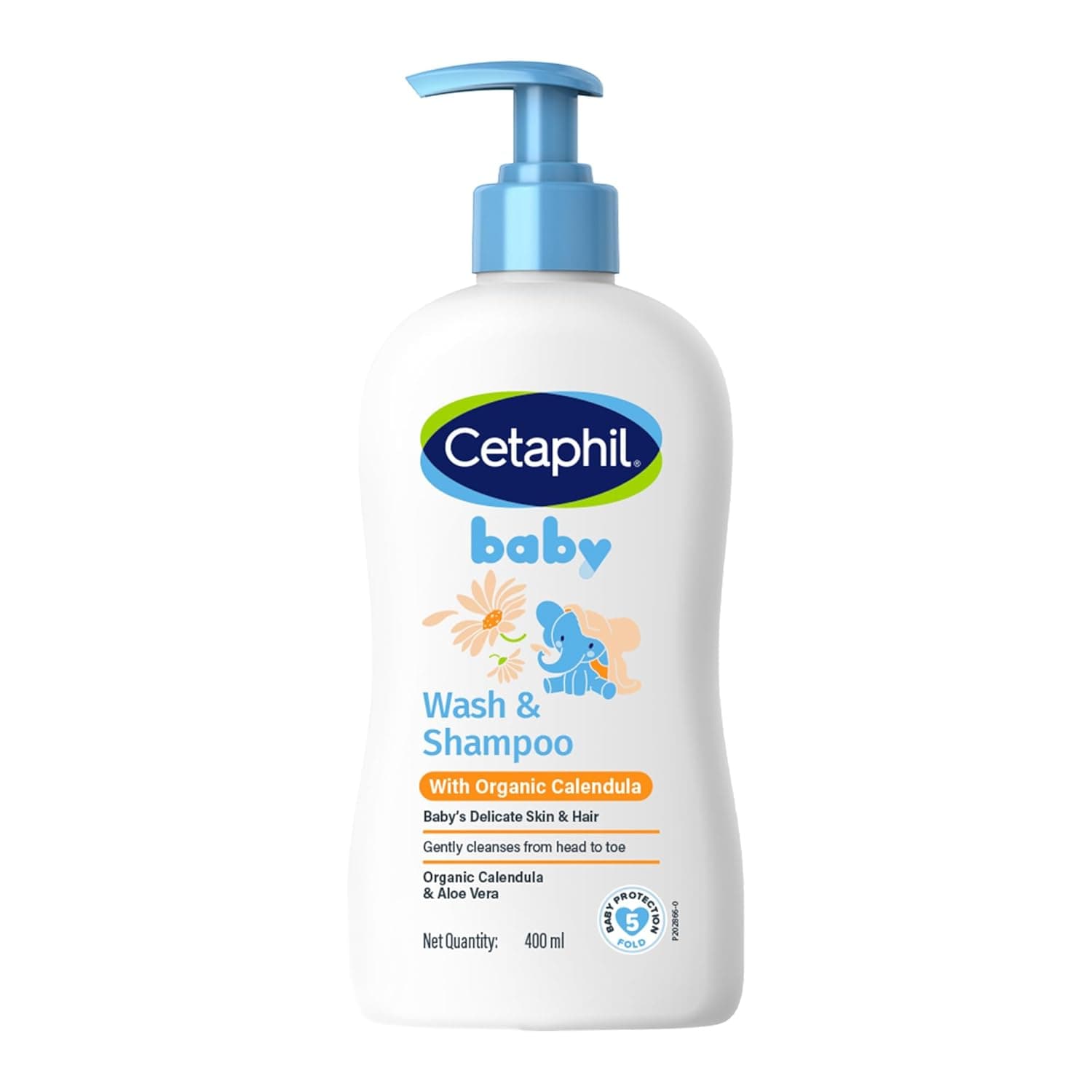 Cetaphil Baby Wash and Shampoo, With Organic Calendula and Aloe Vera, Tear Free, Colorant and Mineral Oil Free, Hypoallergenic, Unscented, 400ml