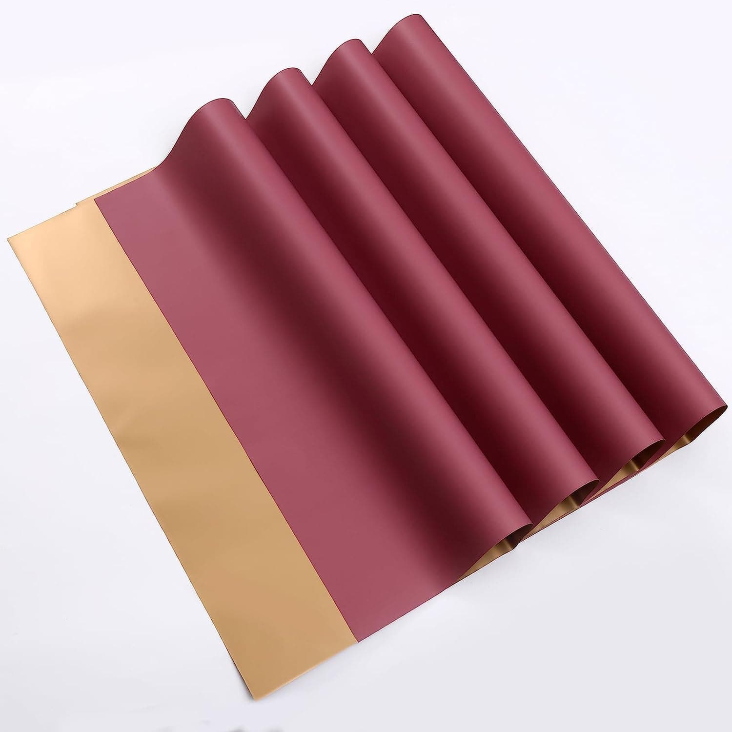 REDDOTGIFT Pack of 20 Sheets Gift Wrapping Paper 57x57cm, Double Face Flower Wrap Paper Waterproof Floral Bouquet Packing Paper DIY Craft Gift Packing (G-18# BEAN RED + GOLD)