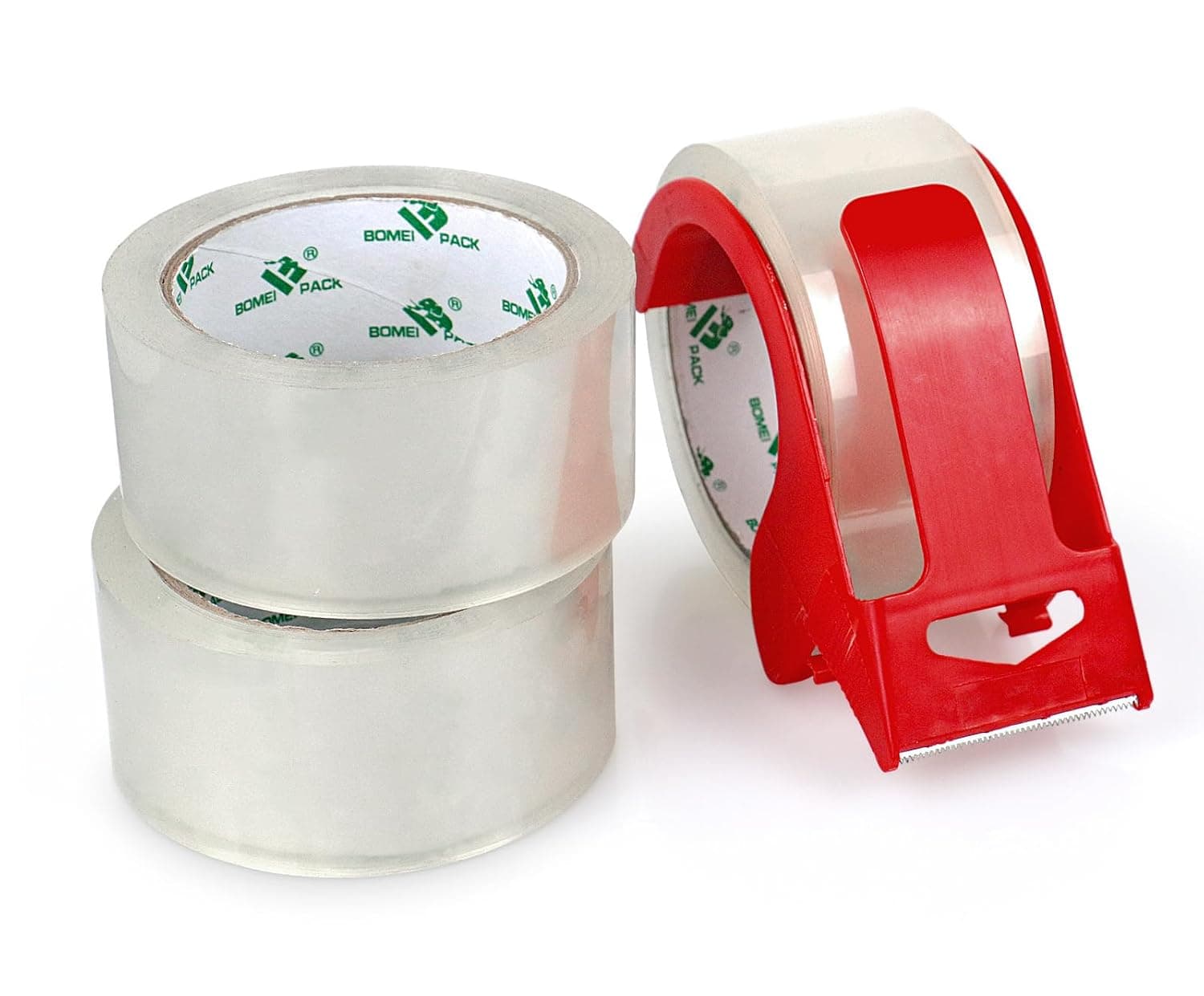 BOMEI PACK Clear Packing Tape 3 with a Dispenser,1.88In x 55Y Transparent Refills for Shipping Box Packaging Tape for Office & Storage School Supplies (3)