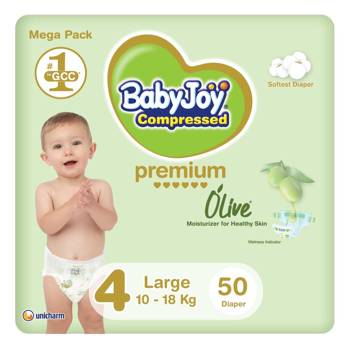 BabyJoy Olive Oil, Size 4, Large, 10-18 kg, Mega Pack, 50 Diapers
