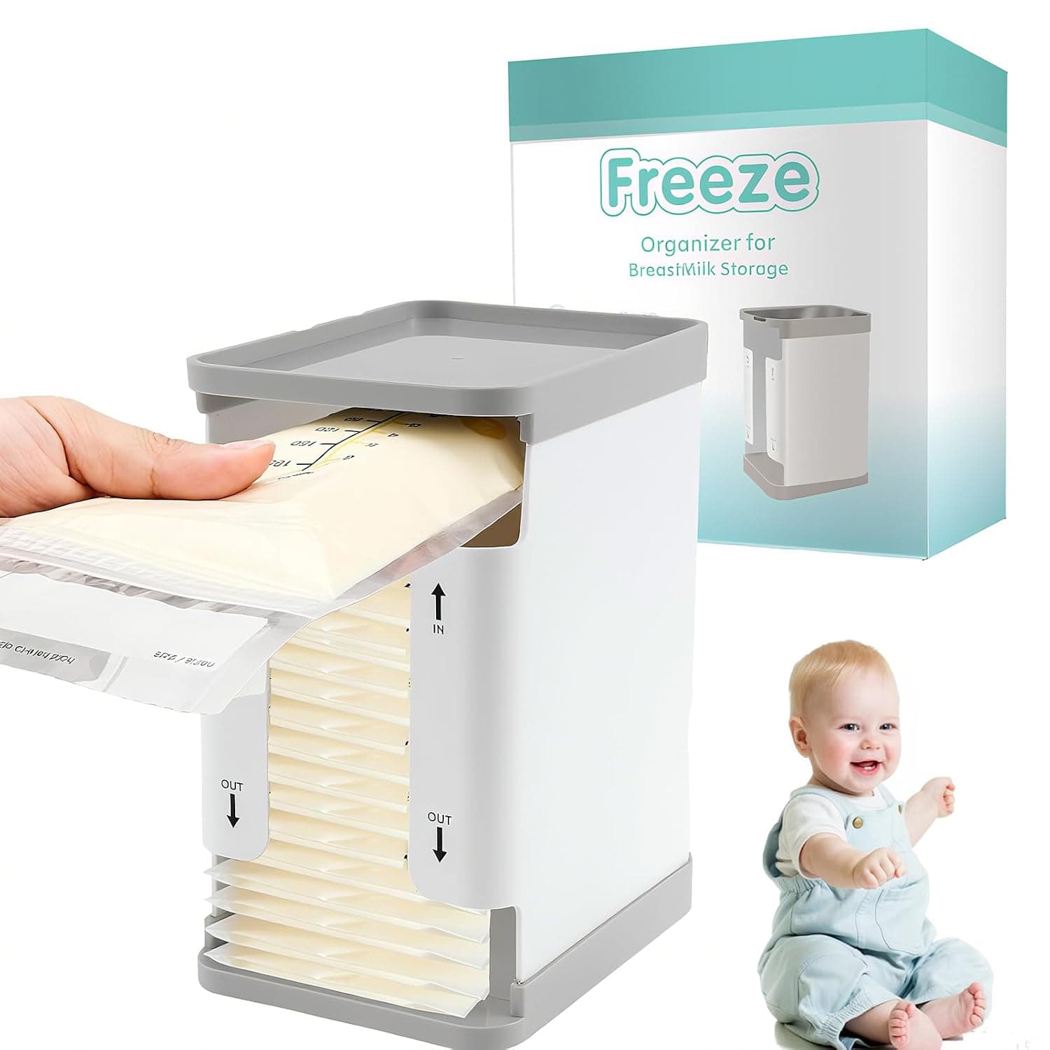 Breast Milk Storage Organizer, Breast Milk Storage Containers for Fridge,1700ml Breast Milk Storage Tower First in First Out Breastmilk Bag Organizer for Freezing Breastmilk (8.1 × 6.5 × 4.7 in)