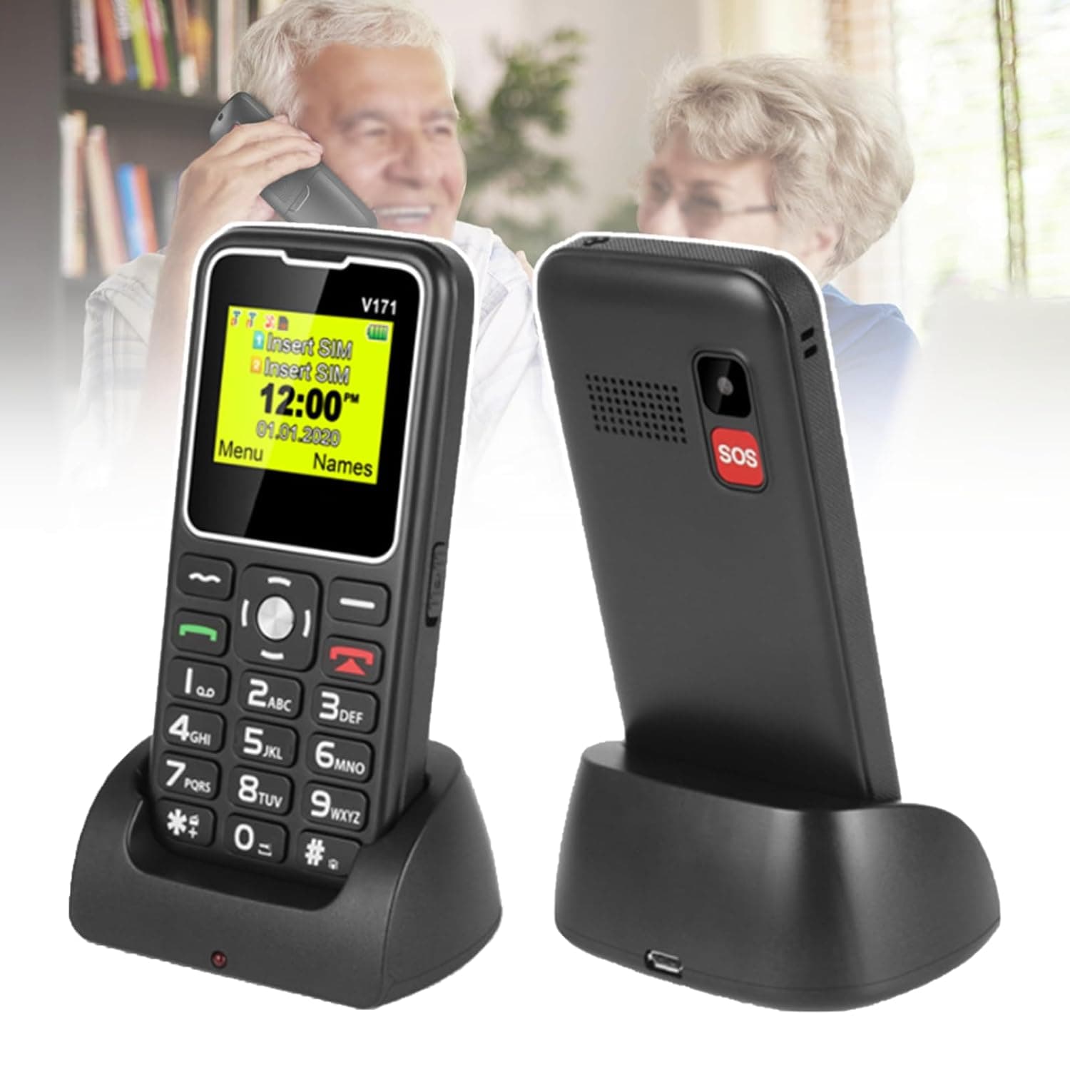 Basic Elderly Mobile Phone, Large Keyboard, Fonts, Display, Speakers, Waterproof, Rich Functions, Easy to Use, Black