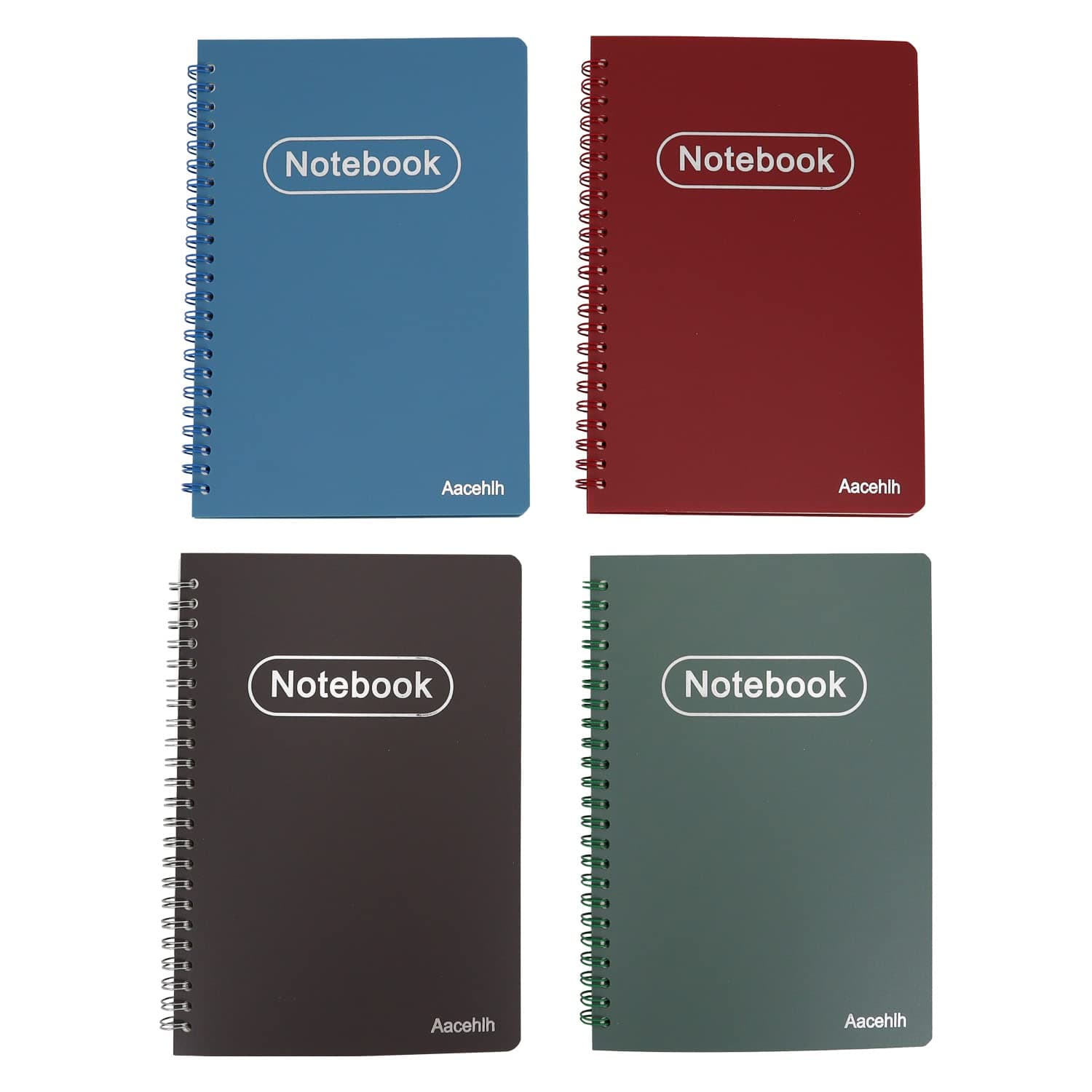 Aacehlh Spiral Notebook Set of 4, A5 College Ruled Lined Journal/Notebook,5.7'' x 8.3'',80 Sheets Per Notebook,Writing Journals for Work, Office & School Supplies. (Blue,Brown,Green,Wine red)