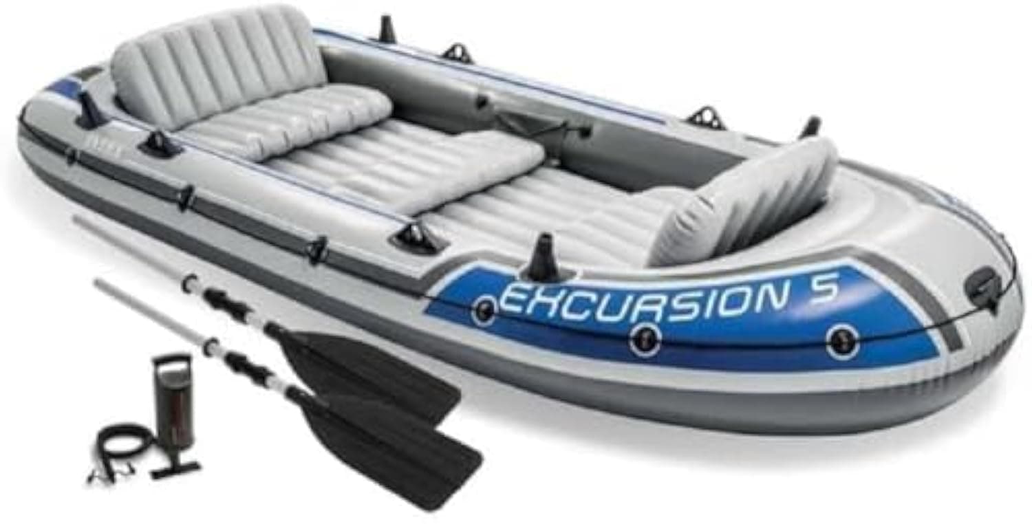 Intex Excursion Inflatable Boat Set with Aluminium Oars and Pump (4 Person or 5 Person Model)