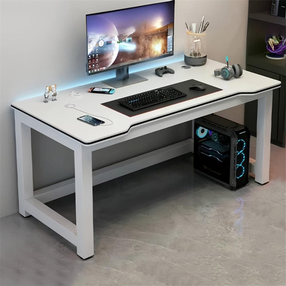Computer Desk, Gaming Desk, 120 * 60cm Home Office Desk, PC Game Table with Large Monitor Shelf, Student Writing Study Table, Large Simple Laptop Workstations for Office (White)