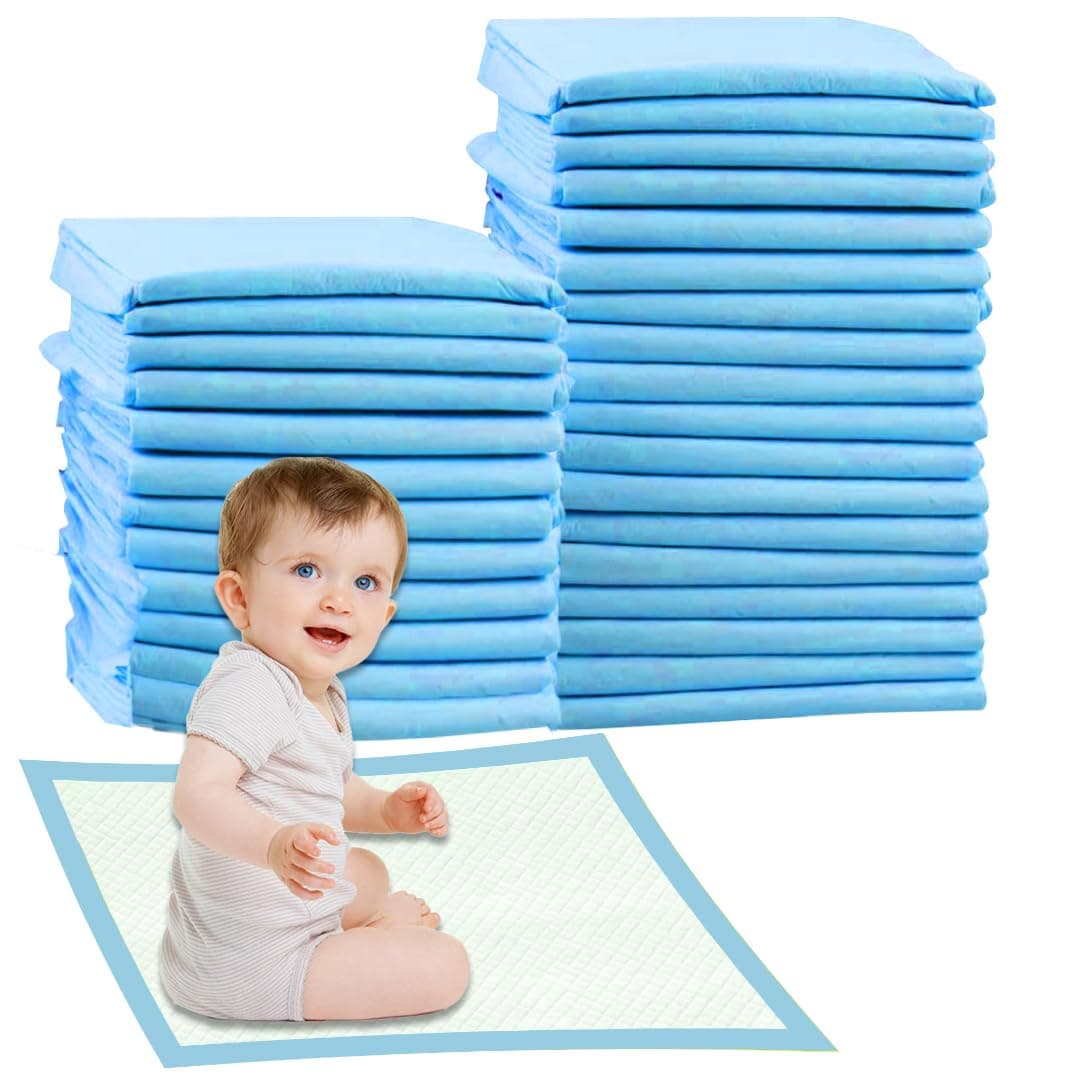 Cute 'n' Cuddle Baby Disposable Changing Mats, 60x45cm Blue Pack of 30, Waterproof, Ultra-Soft & Highly Absorbent Diaper Changing Pads, Leakproof Underpads for Newborns & Infants