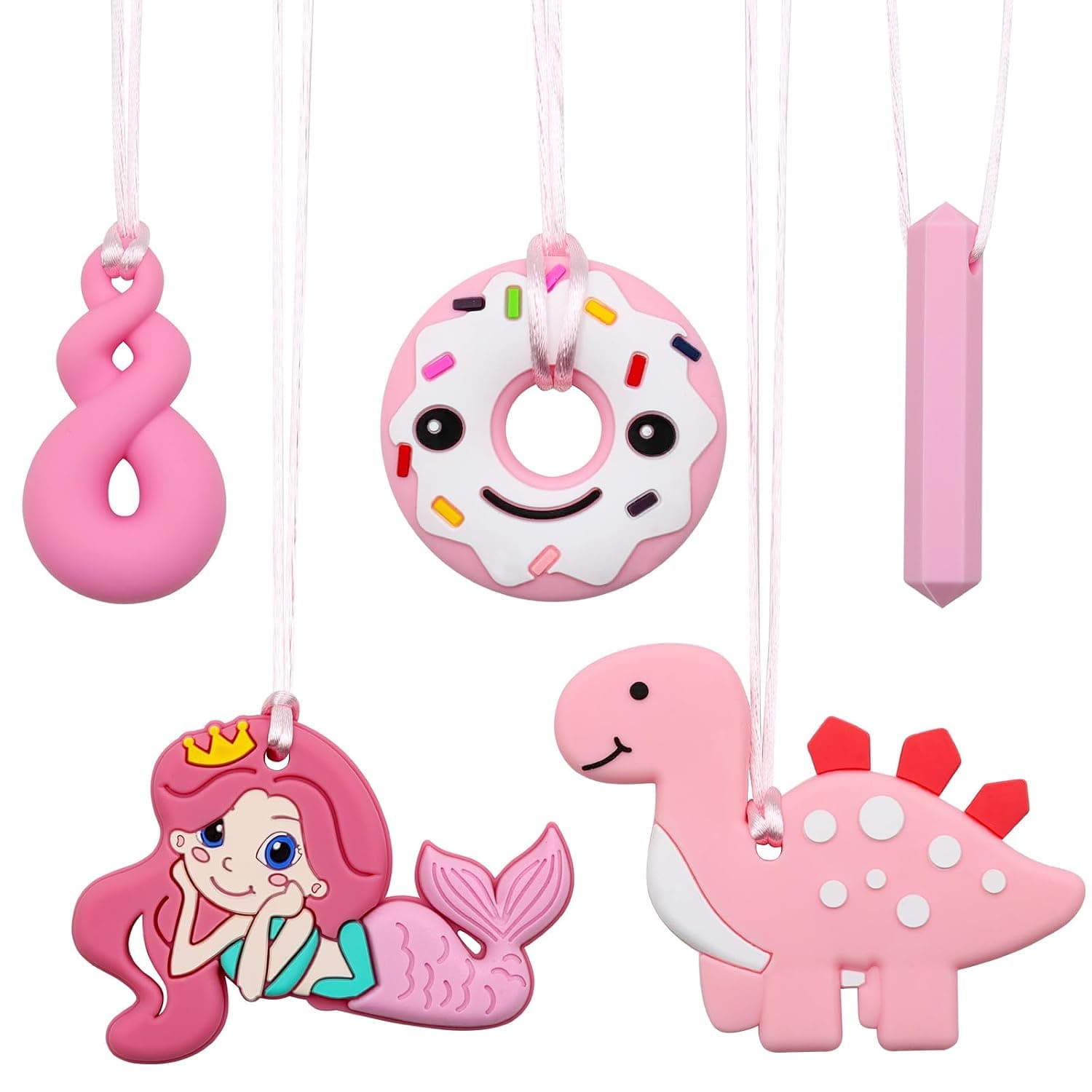 ZOCONE 5 PCS Chew Toys for Autistic Children, Food Grade Silicone Sensory Chew Necklace Chewy Toys for Autism Kids Safety Cute Chewing Necklaces for ADHD Toddlers Boys Girls with Teething