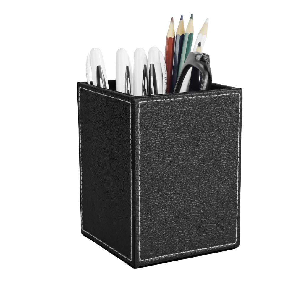 Pen Pencil Holder Cup Container PU Leather Desk Organizer Stand Decor Brush Scissor Holder Decoration Office Desk Home School