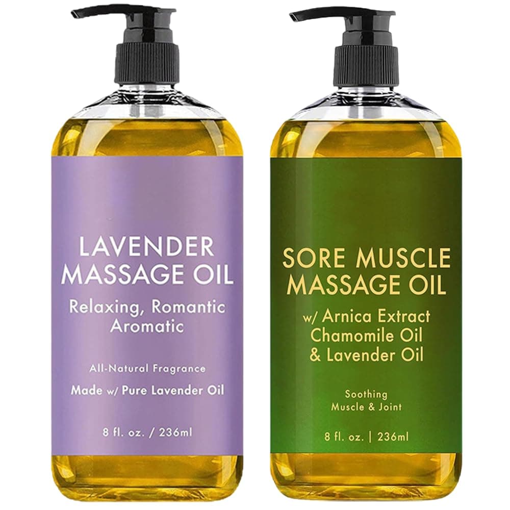 2 PCS PURE Sore Muscle Massage Oil for Massage Therapy - Multipurpose Instant Absorption Full Body Natural Massage Oil - 8 fl. oz. - Arnica and Lavender
