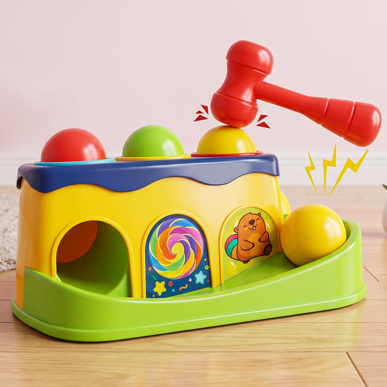 Baybee Hammering Pounding Bench Toy for Kids with Ball Roll Track, Hammer & Multicolor Balls | Montessori Pound a Ball Learning Toy for Toddlers Boys Girls 1 2 3 Years
