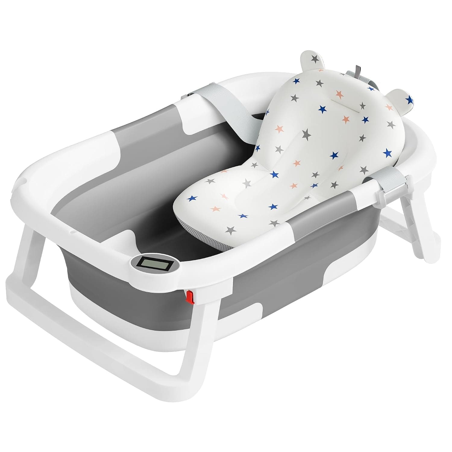 napei Collapsible Baby Bathtub,Baby Bath Tub with Soft Cushion & Thermometer,Baby Bathtub Newborn to Toddler 0-36 Months,Portable Travel Baby Tub