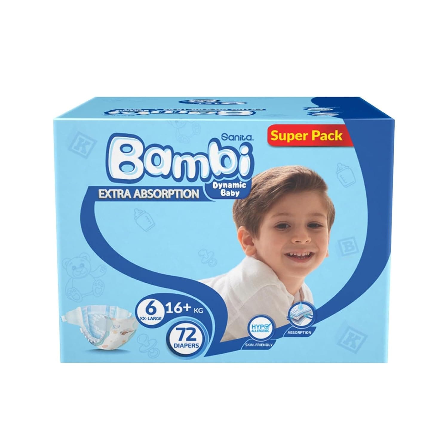 Sanita Bambi, Size 6, XXL, 16+ kg, Super Box, 72 Diapers