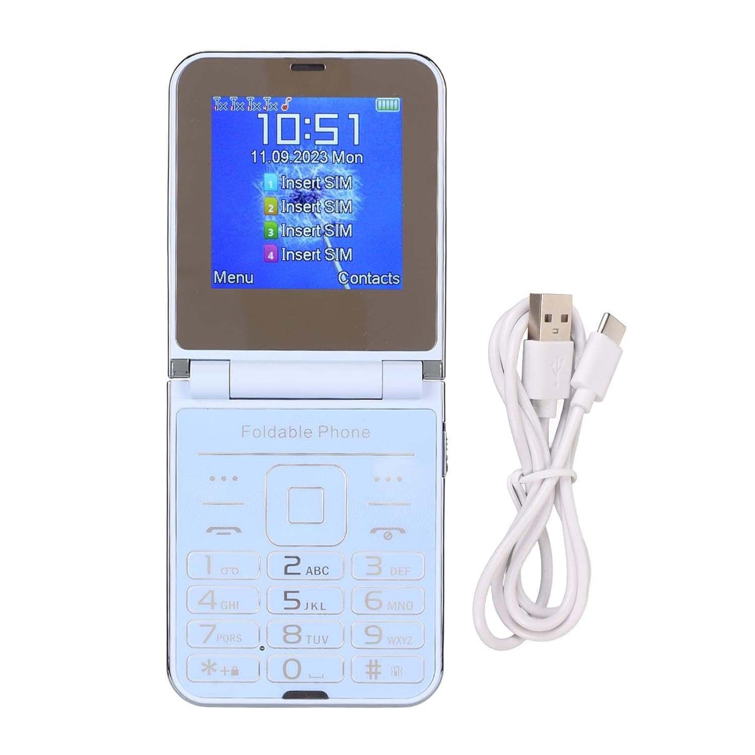 Zyyini 2G Flip Phone for Seniors, Big Large Font Eldly Cell Phone, Rectangle Flip Design, Sound Basic Phone, One Key Dial, LED Flashlight, FM, Calendar, Alarm (Blue)