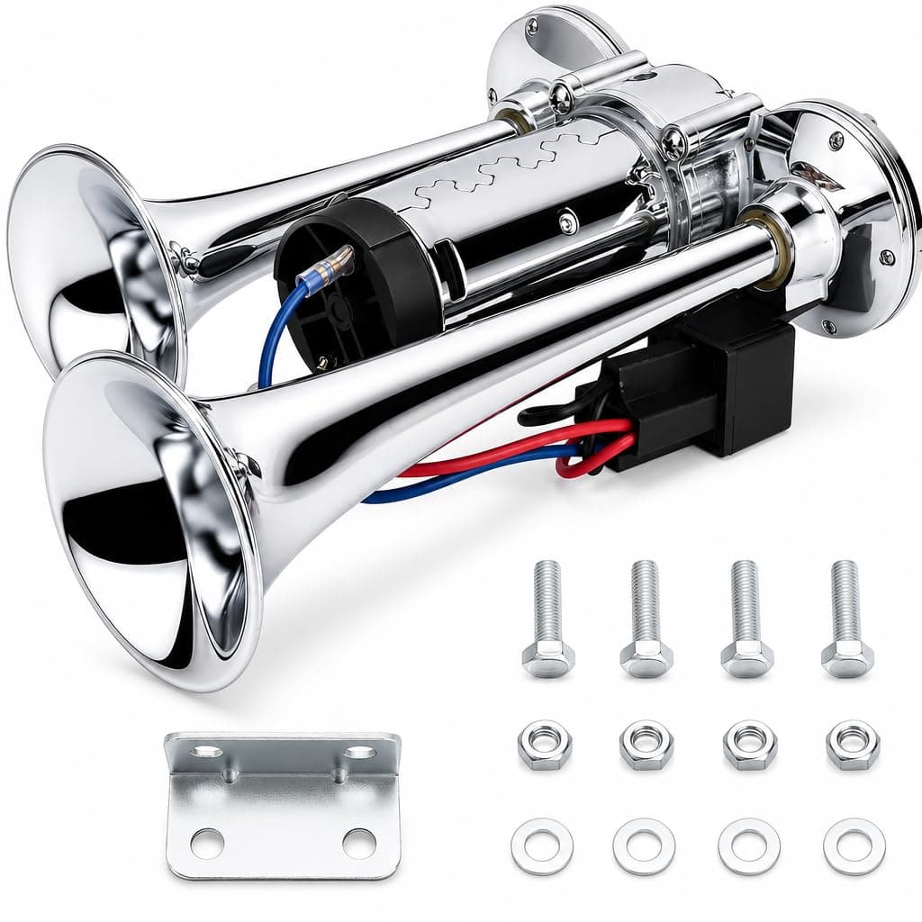YESBAY 600DB Super Loud Dual Electric Air Horns Kit for Vehicles - With Compressor, Applicable for Cars, SUVs, Trucks, Boats (Sliver)