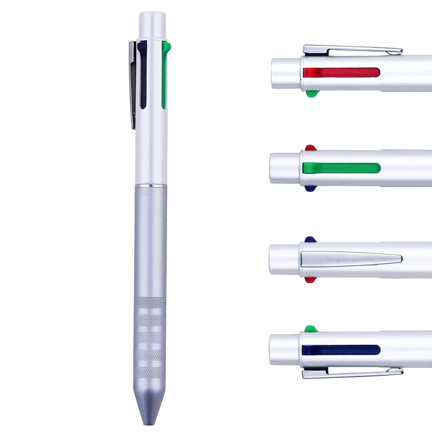 4-in-1 Multi-Color Pen - White Metal Gel Ballpoint with Black/Blue/Red/Green Inks | Smooth Writing Multi-Function Pen | Premium Office & School Writing Tool (1-Count)