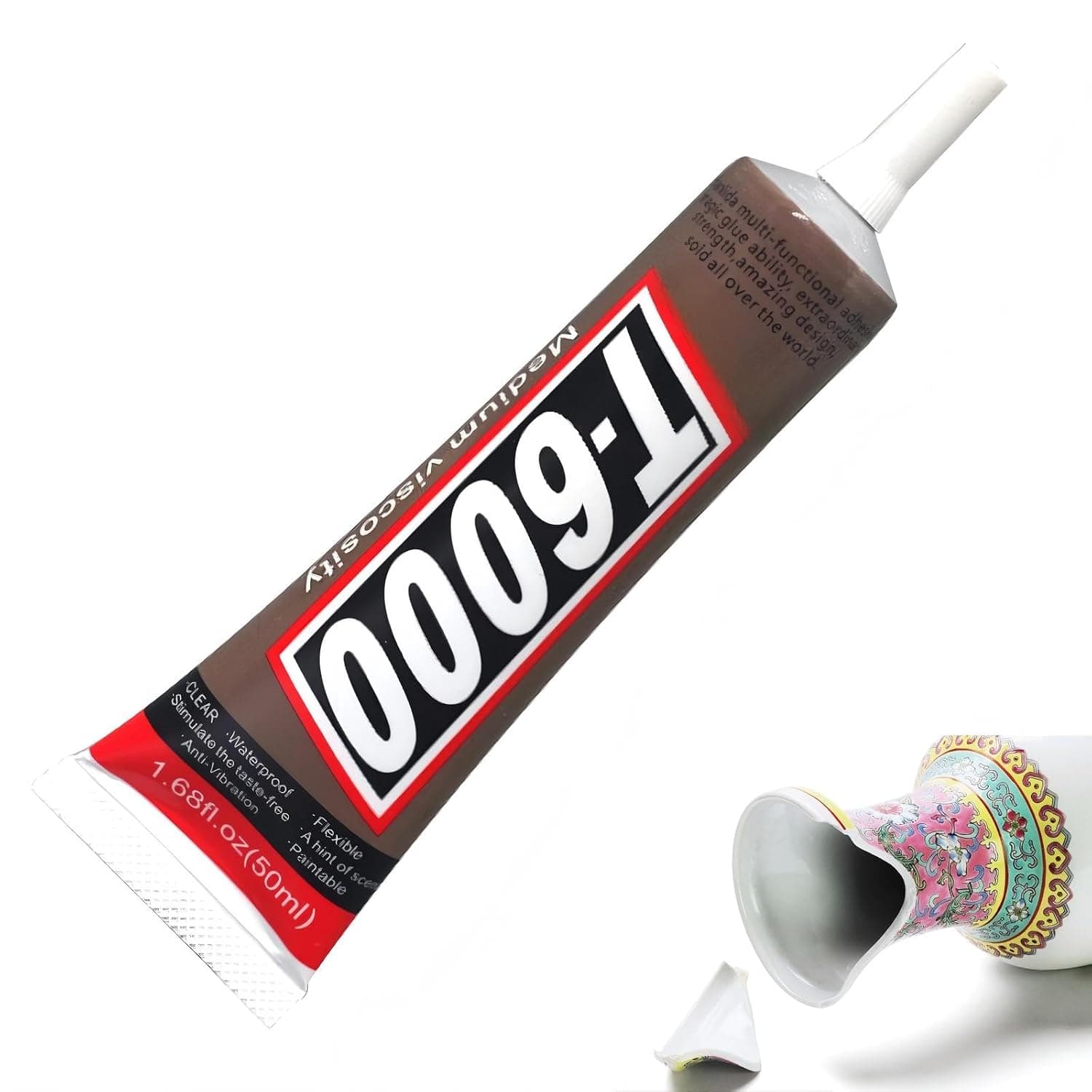 Ceramic Glue, Heat Resisting Strong Tile Adhesive, Instant Clear Super Glue Waterproof Sealant, Strong Flexible Craft Adhesive, for DIY Crafts Glass Plastic Metal Jewelry Wood Rubber, 50ML/1.7OZ