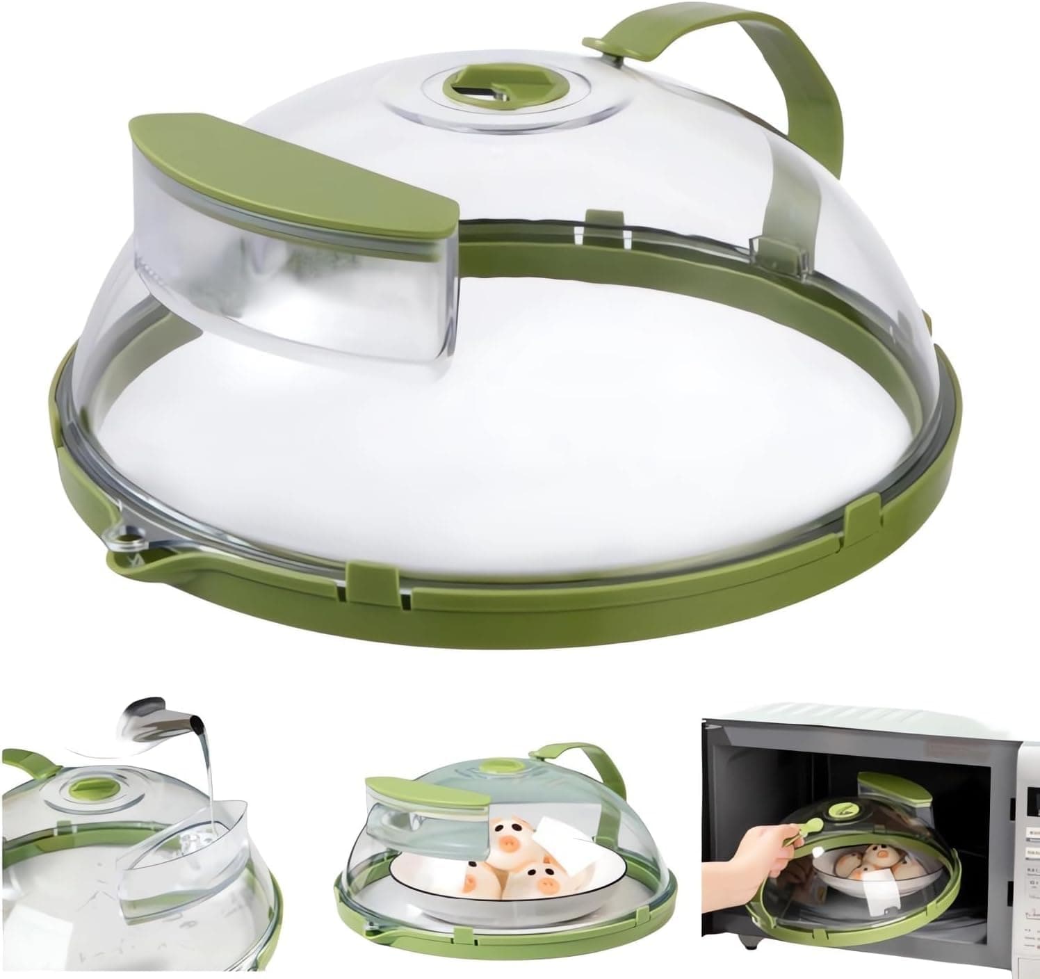 YelaJoy 2-in-1 Microwave Steamer & Splash Protector Cover, Clear Microwave Splatter Lid with Handle & Water Storage Box, Food Plate Cover for Kitchen Gadgets & Accessories