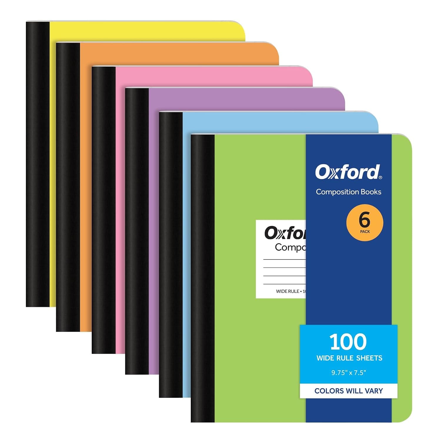 Oxford Composition Notebooks, 6 Pack, Wide Ruled Paper, 9-3/4 x 7-1/2 Inches, 100 Sheets, Assorted Pastel Covers (63759)