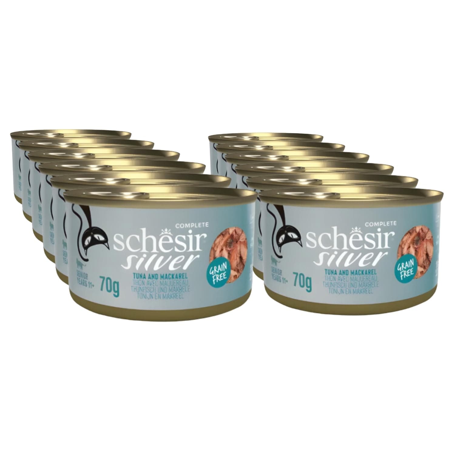 Schesir Cat Wet Food For Senior Aged 11 And Over With With Tuna And Mackerel Fillets In Broth 12 * 70G