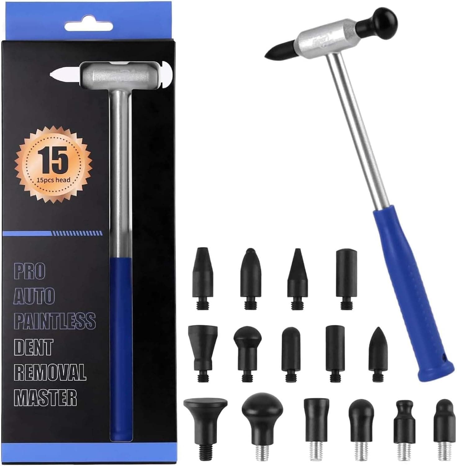 ALMEKAQUZ 15 PCS Auto Body Hammer, Dent Removal Hammer with Interchangeable Tap Down Heads, DIY Auto Dent Fix Tool, Car Bodywork Maintenance Set for Repairing Vehicle Dings
