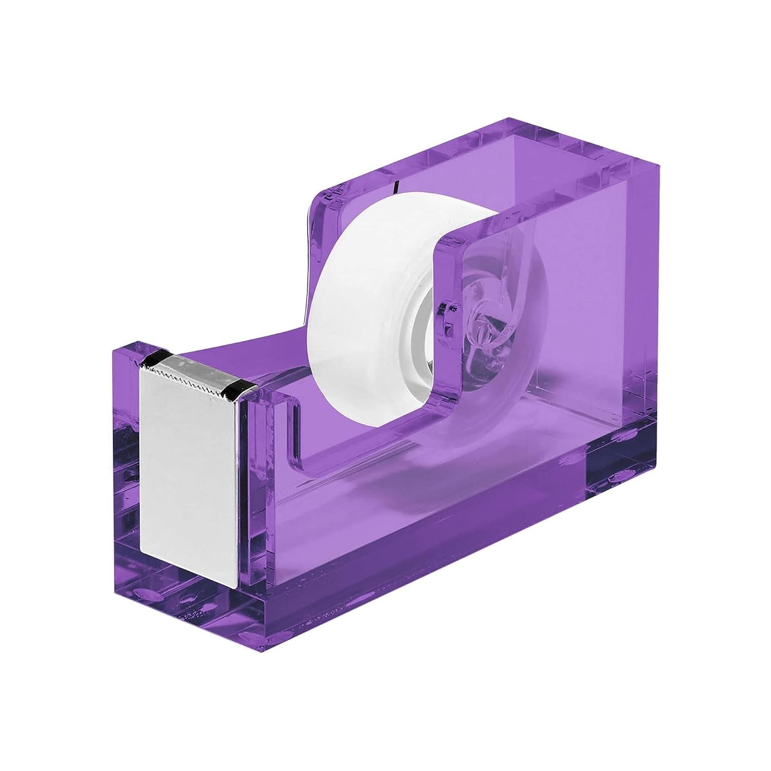 OfficeGoods Acrylic Tape Dispenser – Modern Desk Organizer for Office Supplies, Heavy Duty Refillable Tape Holder for Home and School Crafting, Stylish Desktop Accessory for Gift Wrapping, Purple