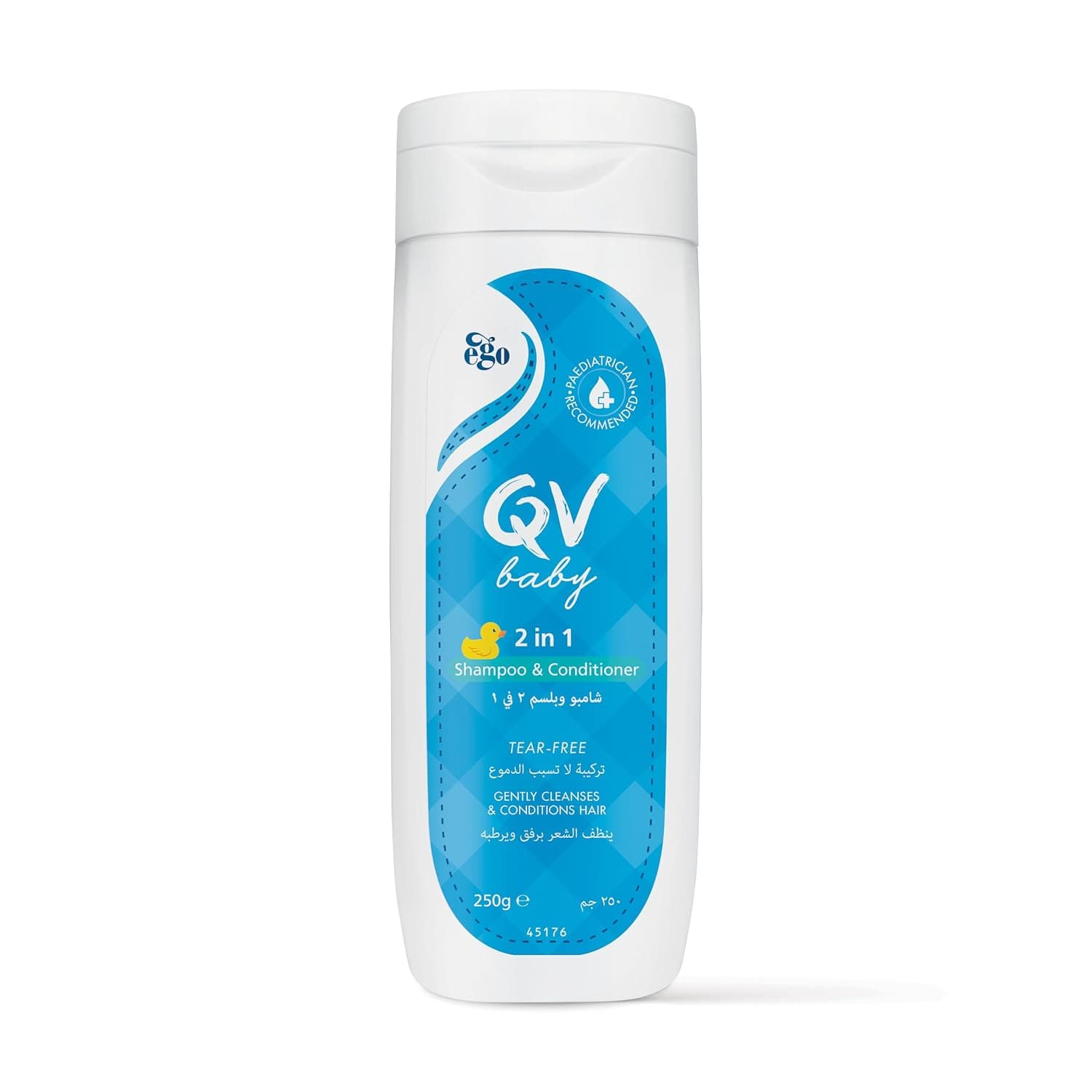 QV Baby 2 in 1 Shampoo & Conditioner 250gm, gentle, tear-free foaming soap-free formula, suitable to use daily for cleansing and conditioning baby’s hair and scalp. For all skin types