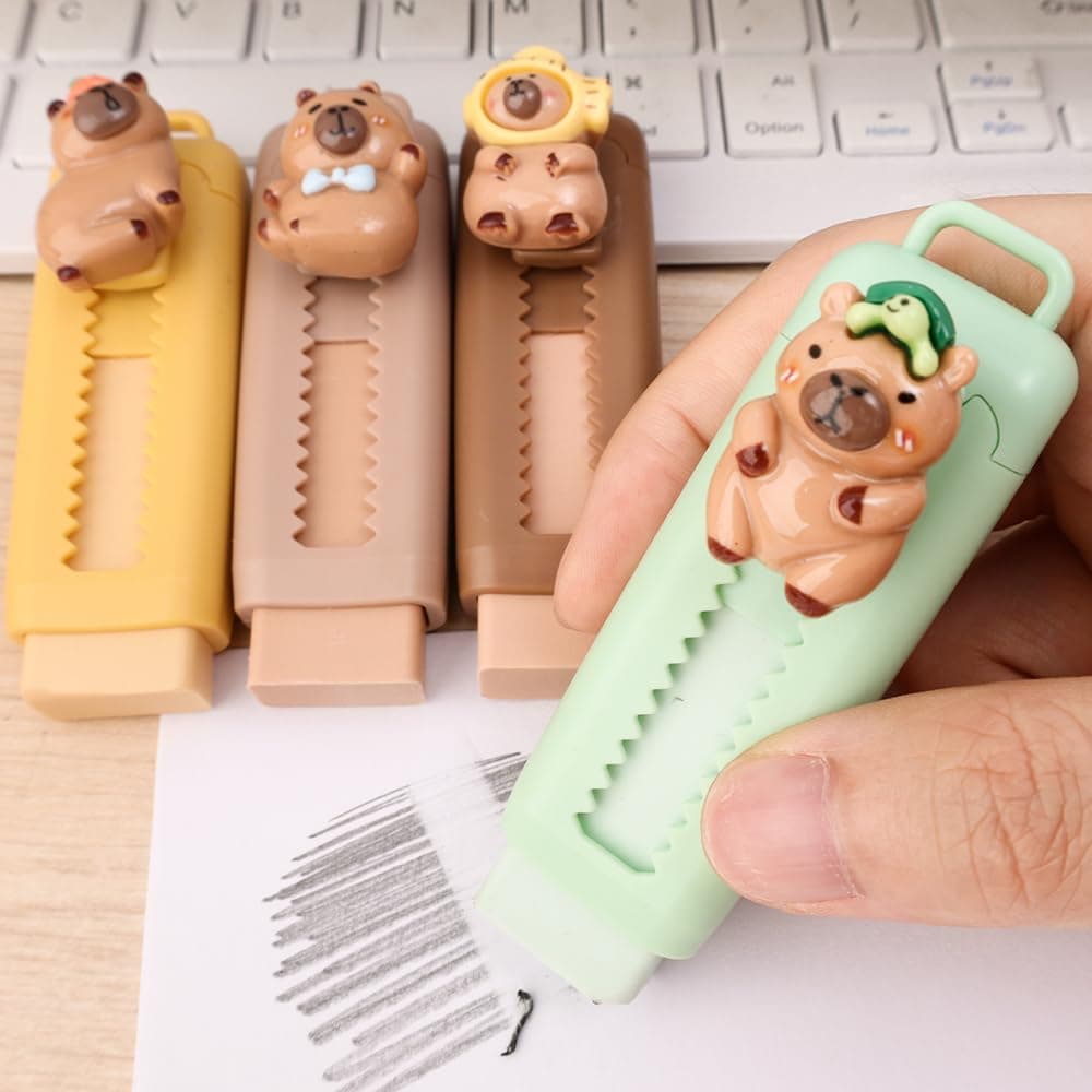 1Pc Cute Cartoon Capybara Retractable Erasers Push-Pull Eraser Random Color