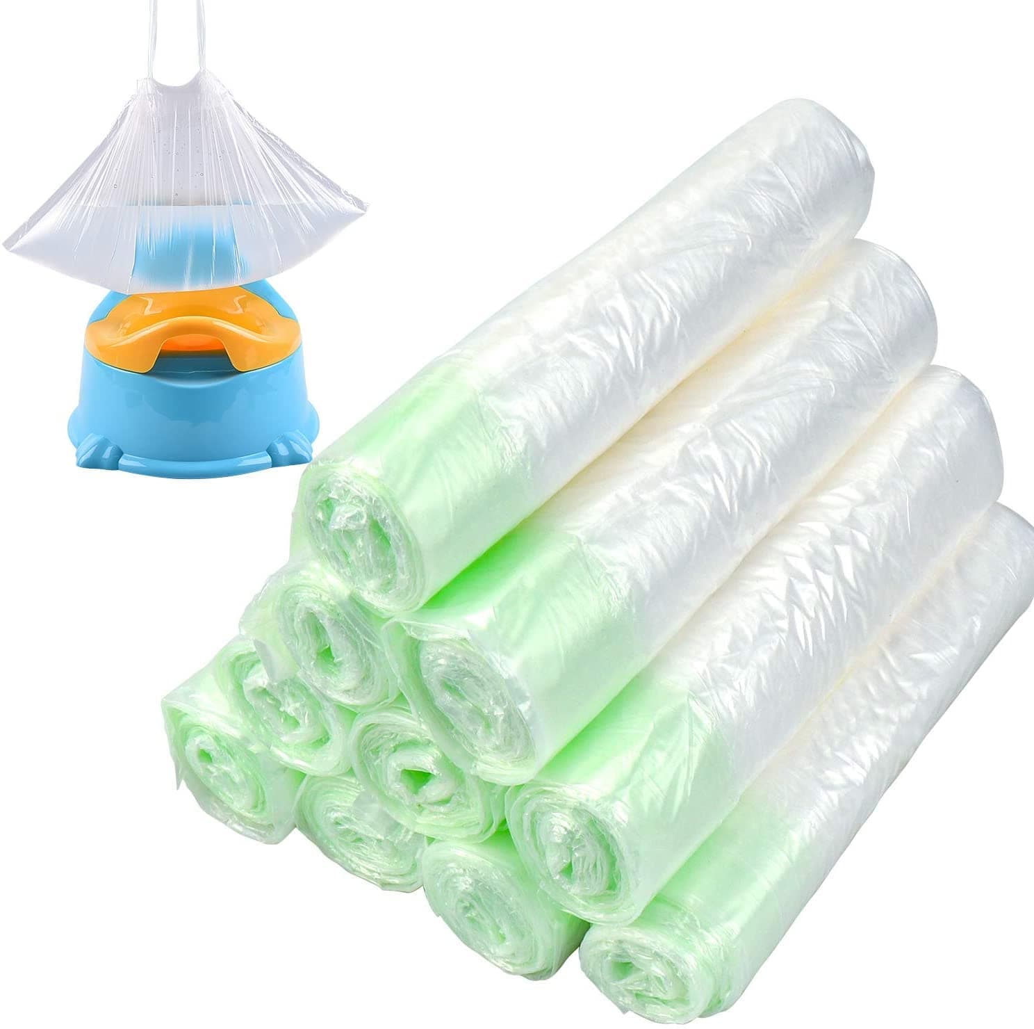 ALING 100pcs Portable Potty Chair Liners With Drawstring Bags - Disposable for Baby Toilet Training Seat