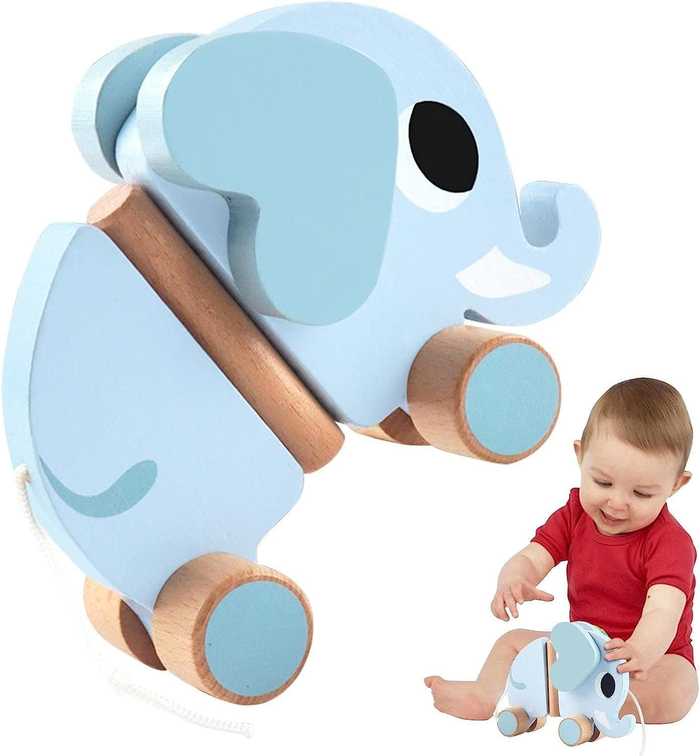 Pull Along Walking Toys - Wooden Animal Pull and Push Rolling Car Toy,Toddlers Walking Pull Along Animal Wooden Toys for Infant Baby