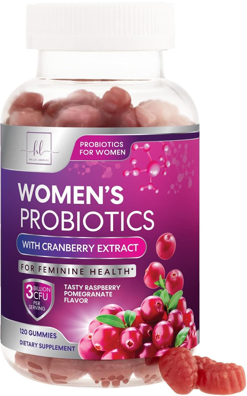 Hello Lovely! Blueberry Probiotic Gummies for Women - 6 Premium Strains for pH Balancing, Digestive Health, l & Immune Support - 3 Billion CFUs - Probiotics for Women