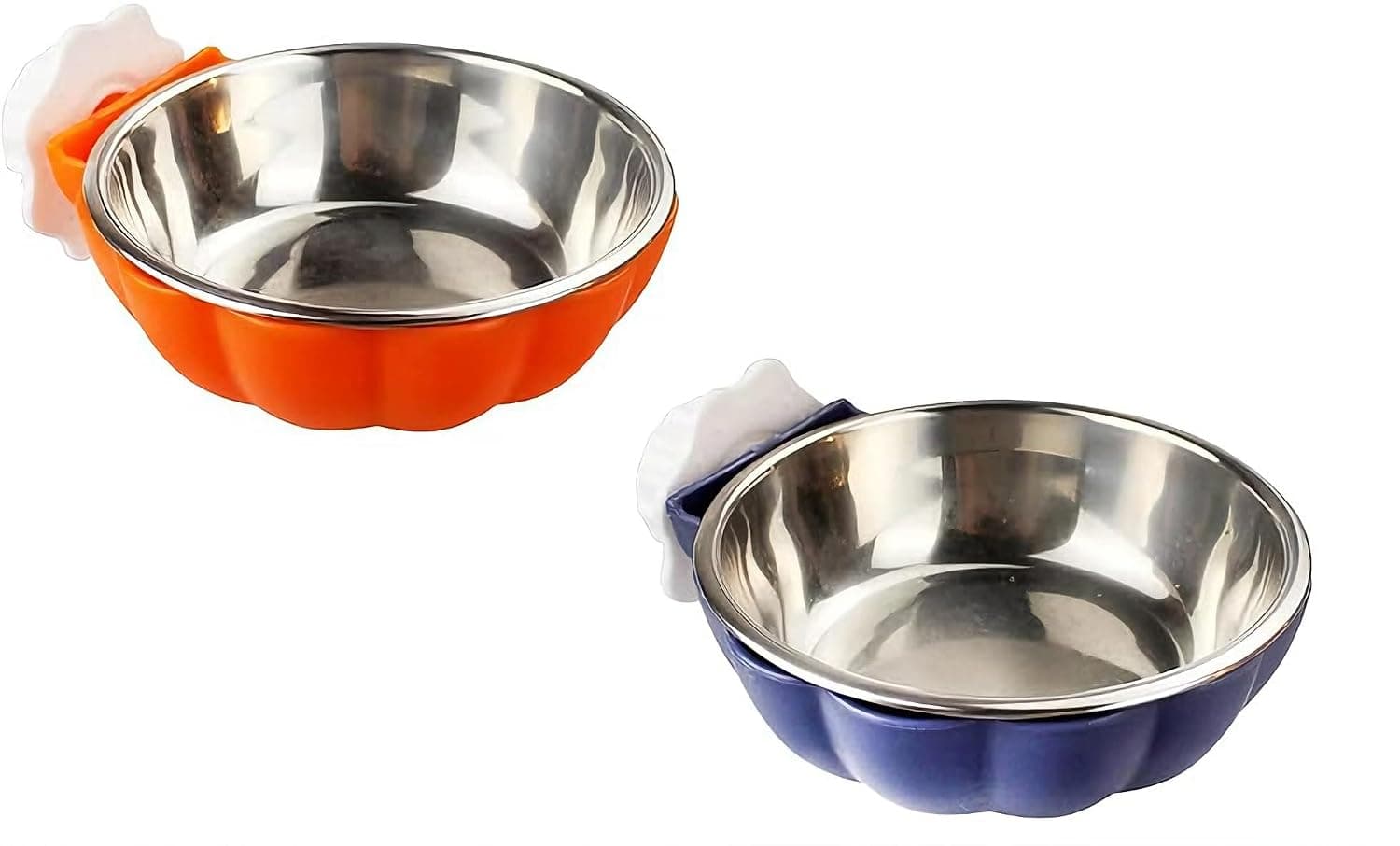 YelaJoy 2Pcs Pet Bowl, Pumpkin Shaped, Hanging Removable Stainless Steel Dog Cat Cage Feeder Water Bowl, Fixed Mount Pet Food Water Dish for Small Puppy Cat Rabbit Ferret Small Animals