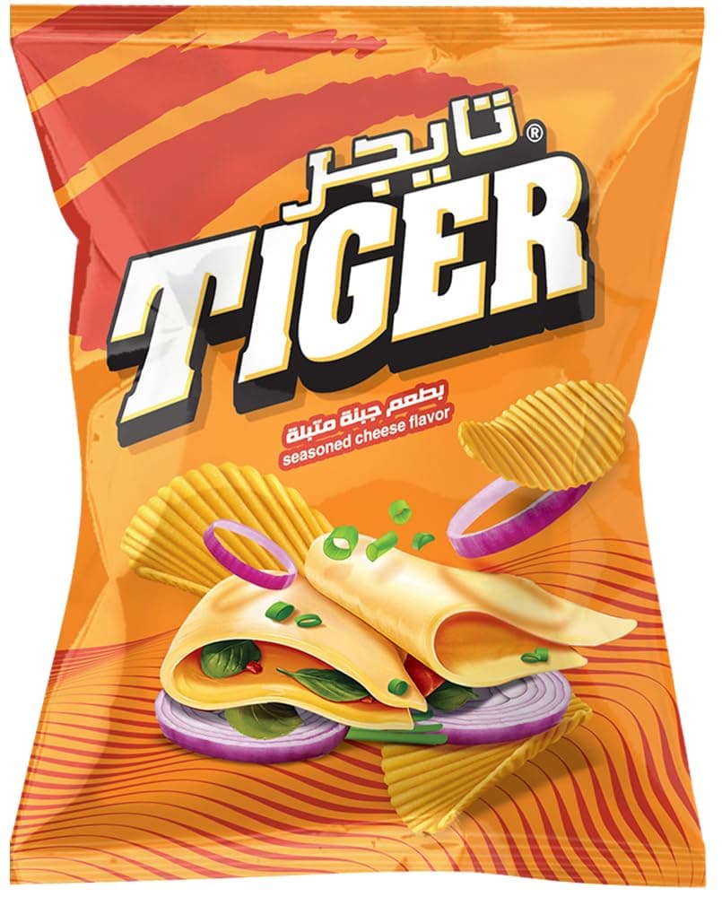 Tiger Super Jumbo Seasoned Cheese Flavor Potato Chips – Rich Cheese Snack – Large Sharing Pack Halal Chips – 150g Bag