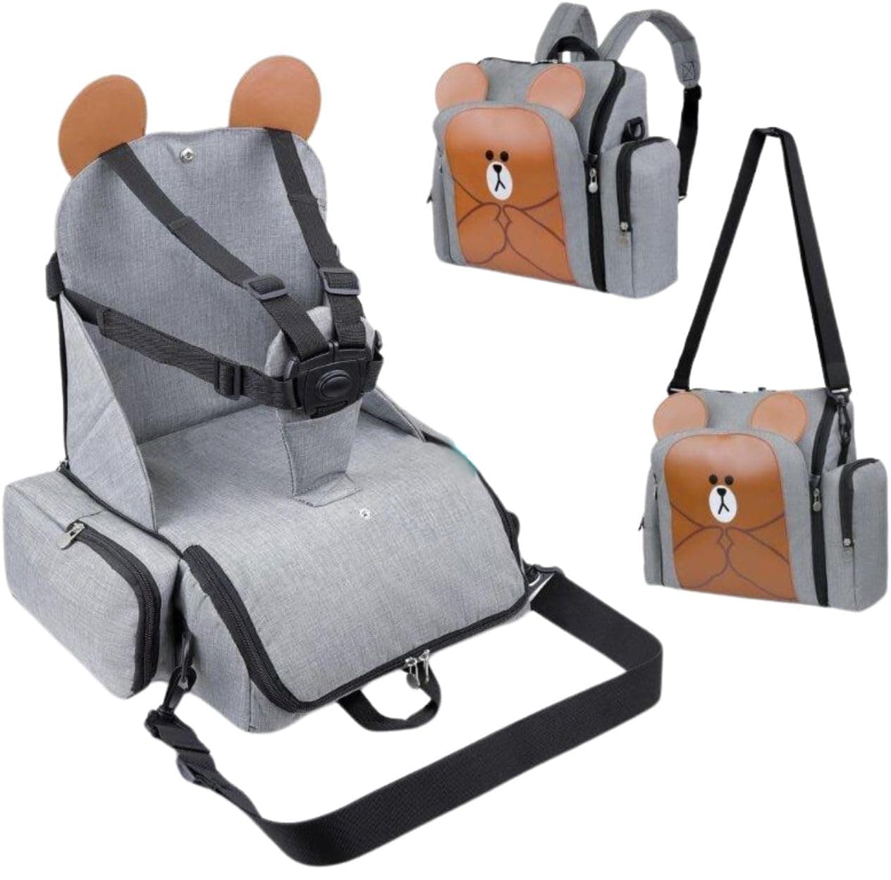 Baby First 4-in-1 Baby Travel Booster Bag, Thermal Stroller Bag with Changing Mat Portable Newborn – Multifunction Mom Backpack, Portable Baby High Chair, Waterproof Fabric
