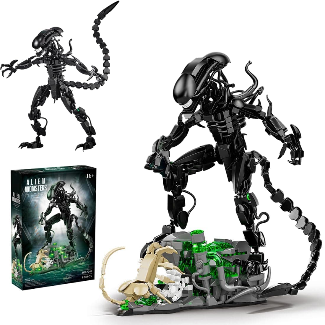 Xenomorph Model Building Blocks Set, 958+ Clamping Blocks, Alien Monster Model Kit, Xenomorph, Alien Monsters, Construction Toy, Compatible with Large Brands