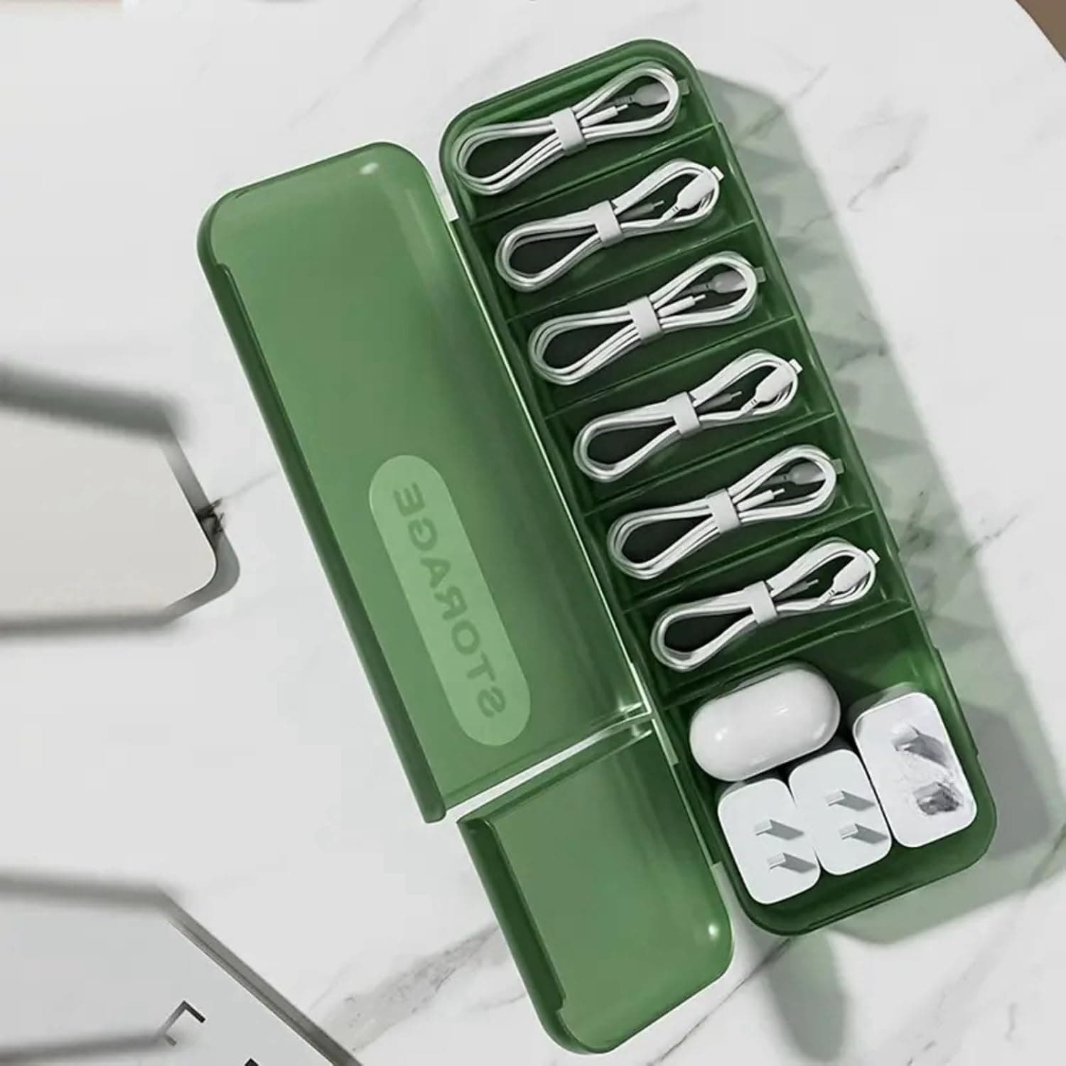 Cable Organizer Storage Box, Desktop Cable Management Box with Switch, Power Cord Organizer for Office, Home,Desk Accessories Storage Stationery Supplies(Green)