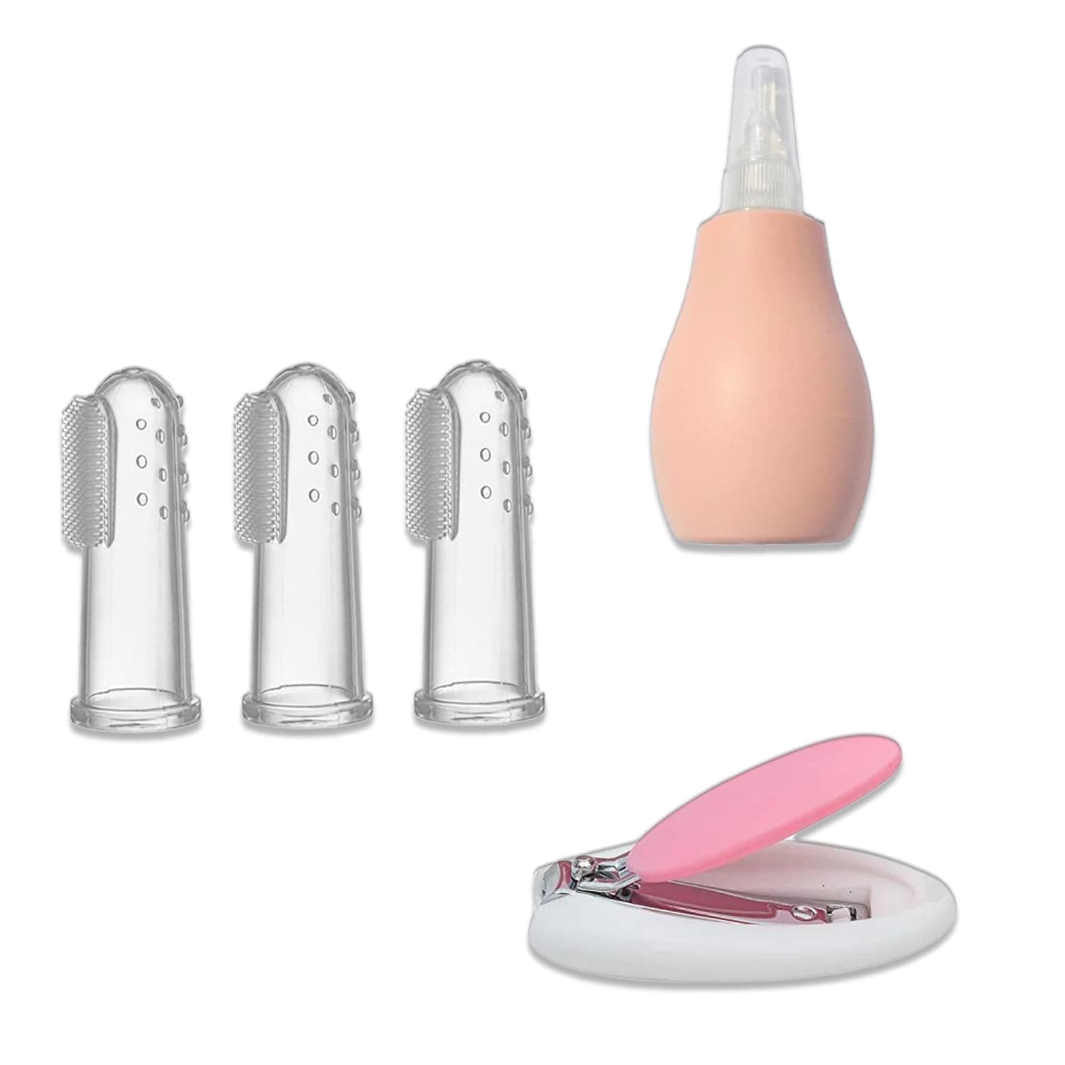 Baby Care Kit, 3Pcs Convenient Healthcare Grooming Set Nail Clipper, Nose Cleaner, teethe brush Set, for Toddler Infant