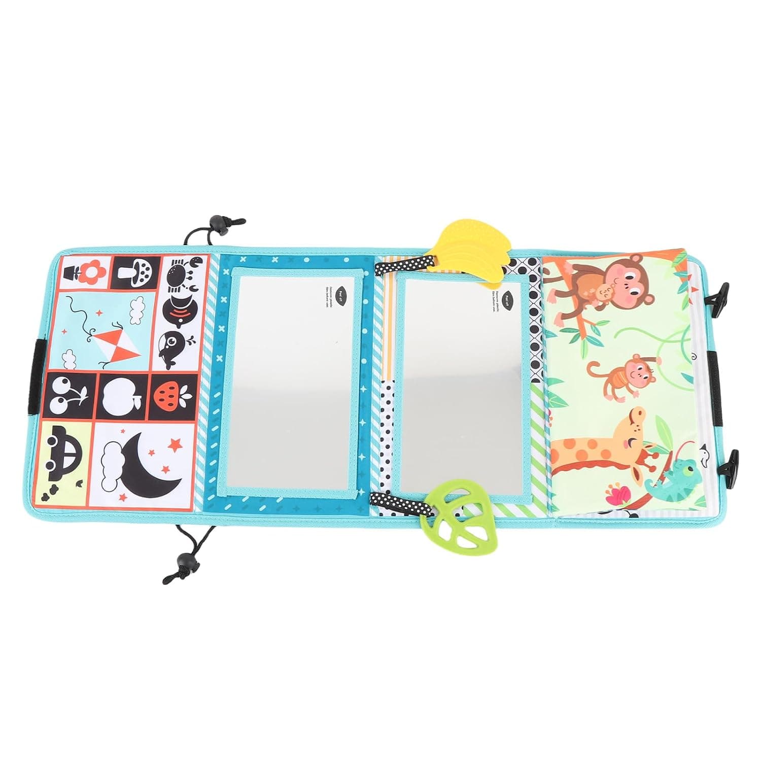 Baby Mirror Toy for Tummy Time, Contrast Foldable Floor Mirror with Crinkle Cloth Book, Baby Toy for Newborn Brain Development, 0-12 Months