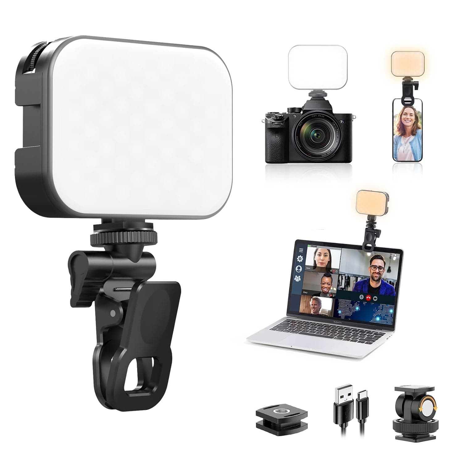 Ulanzi VL100X Selfie Light, Clip-on LED Panel for Mobile Phone, Tablet, Two-Tone Portable Camera Light with 2500-6500K Adjustment and 2000mAh Battery for Video Conferences | 2500-6500K, Dimmable, with 4 Cold Shoe, 2000mAh Battery Typ-c Charge, for iPhone Laptop/Tablet/Camera, Video Conference Vlog