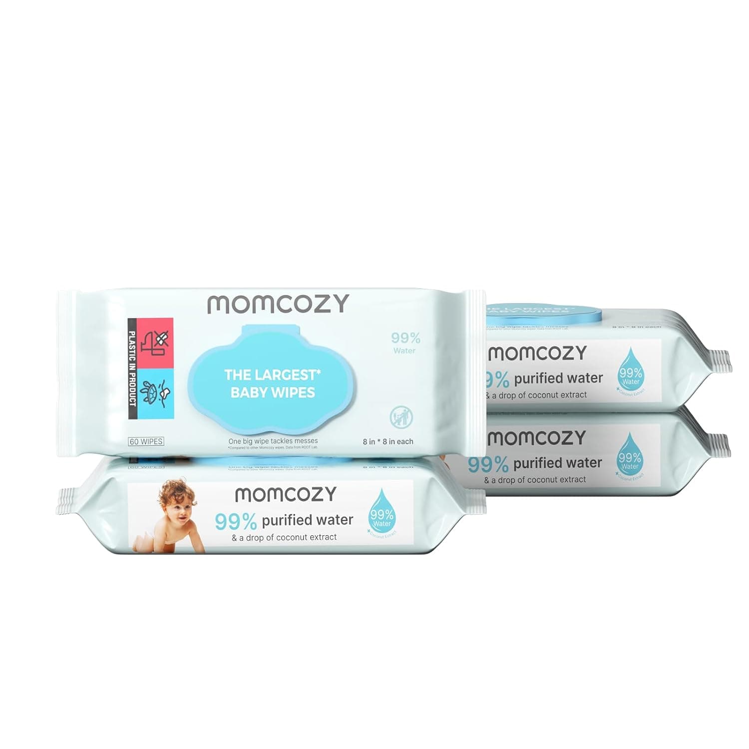 Baby Wipes, Momcozy Water Wipes-Extra Large Size Design, 99% Water Based Wipes, Unscented & Hypoallergenic, Cleansing & Moisturizing Baby Wipes for Sensitive Skin, 240 Count (4 Packs)