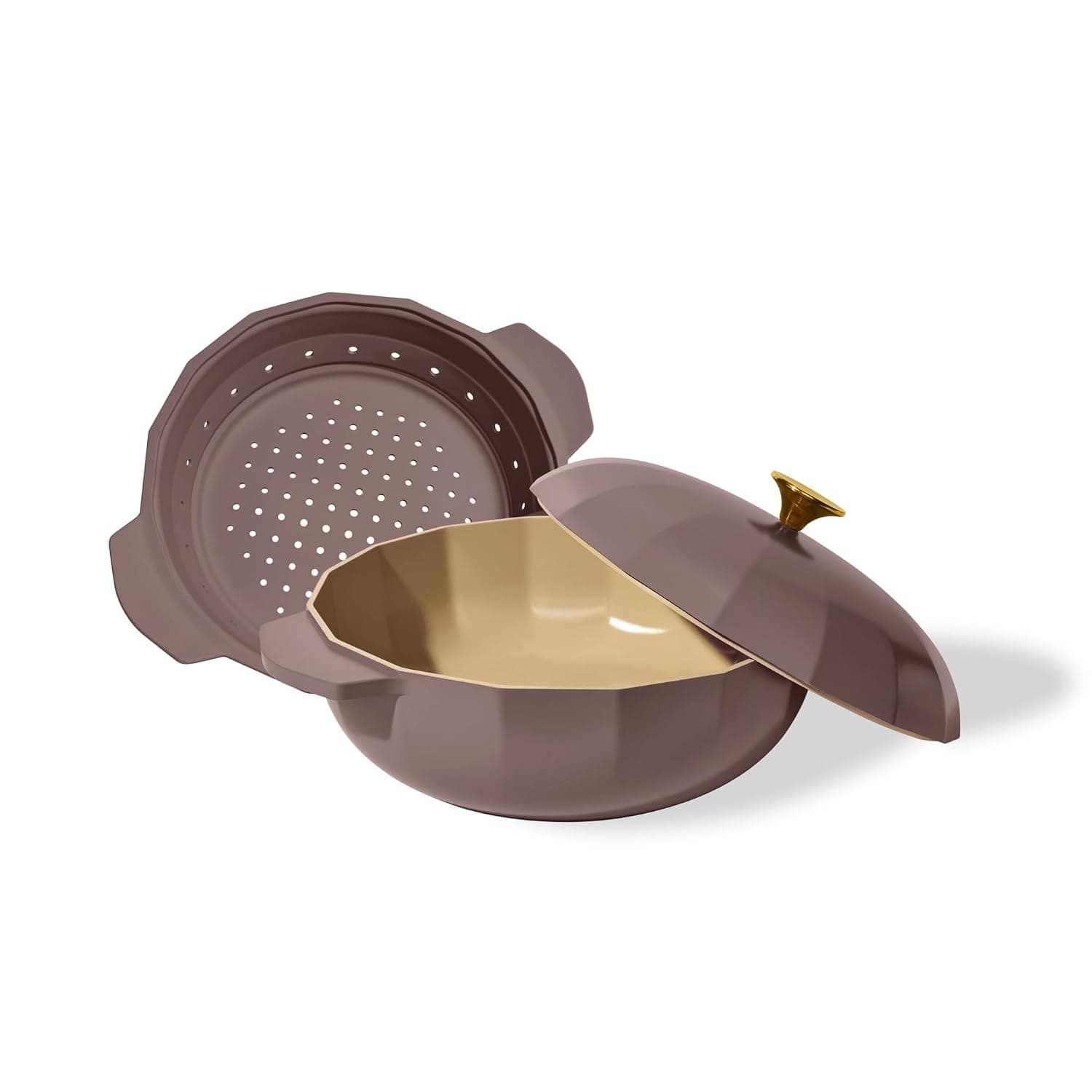 Cravings by Chrissy Teigen Nonstick Dutch Oven Pot with Lid, Mauve 5.3 Qt | Perfect Pan, Lightweight Nonstick Dutch Oven with Lid, Steamer & Strainer Insert, Oven & Stovetop Safe for Everyday Cooking